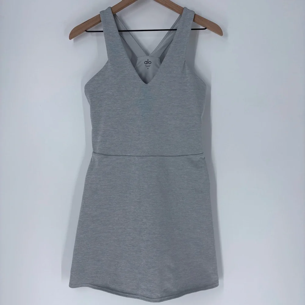 ALO Yoga Gray Sleeveless V‑Neck Mini Dress